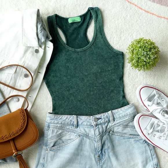 MINERAL WASH RACERBACK TANK BODYSUIT W/ SNAP CLOSURE - Picture 12 of 12